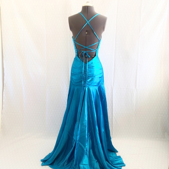 Jessica McClintock turquoise high low gown - Picture 4 of 8